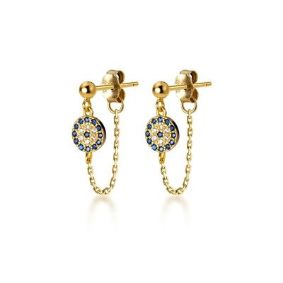 925 Sterling Silver CZ Diamant Gold Plated Eye Stud Earrings per donne Argento/brass