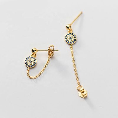 925 Sterling Silver CZ Diamant Gold Plated Eye Stud Earrings per donne Argento/brass