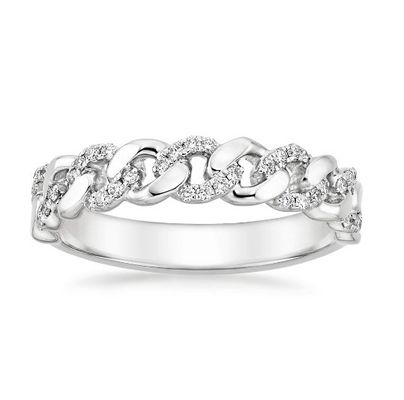 Micron Pave CZ 18K Gold Plated Stacking Chain Link 925 Sterling Silver Anelli femminili