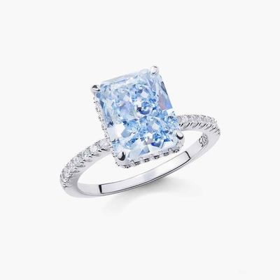 Baguette Placcata d'argento Blu Diamante 5A Taglio sul ghiaccio CZ Anello di fidanzamento per donne 925 Sterling Silver