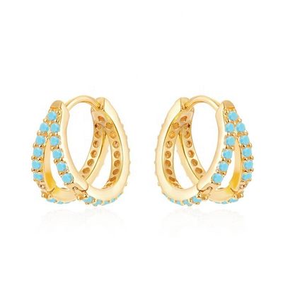 Orecchini di zirconia cubica di argento sterling 925 turchese doppio rivestimento di rodio per donne