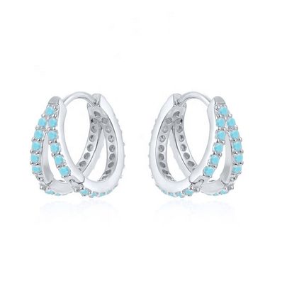 Orecchini di zirconia cubica di argento sterling 925 turchese doppio rivestimento di rodio per donne