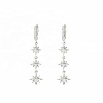 Ricoperto d'oro 925 argento brasiliano Starburst Long Dangle Hoop orecchini per donne