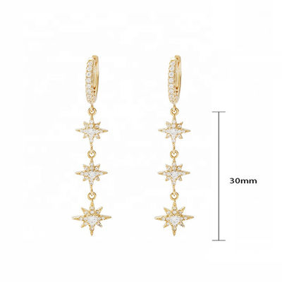 Ricoperto d'oro 925 argento brasiliano Starburst Long Dangle Hoop orecchini per donne