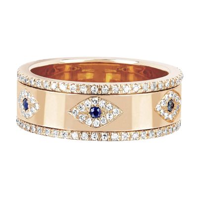 Azzurro Zaffiro Bianco CZ Occhio Donne Eternità Banda di ottone Eternità Anello Per Donne