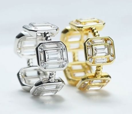 Emerald White CZ Women Eternity Band Baguette 18K Oro 925 Sterling Anelli d'argento