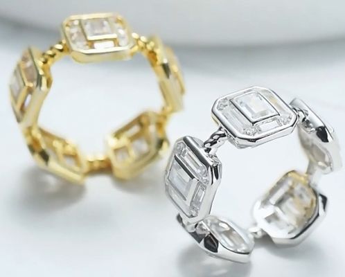 Emerald White CZ Women Eternity Band Baguette 18K Oro 925 Sterling Anelli d'argento