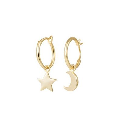 Orecchini in argento sterling 925 di tendenza con stella e luna placcate in oro asimmetrico per donne