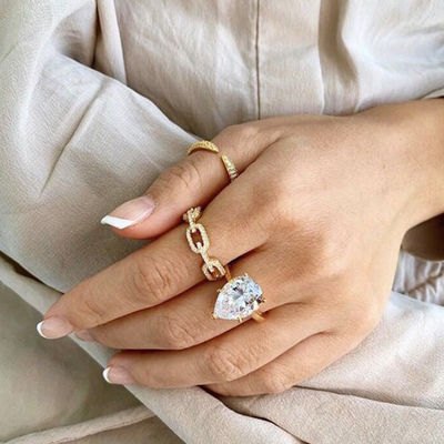 925 Sterling Silver Curb Link Chain Ring 18K donne Cubic Zirconia Anelli