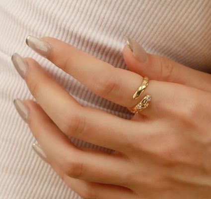 Dimensione 4-10 CZ Anello di pietra 18K Oro Serpente aperto 925 Sterling Silver Anelli per animali