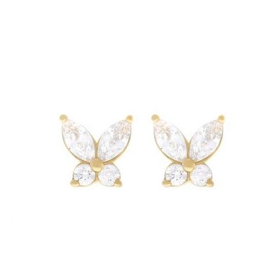 Classico stile 925 Sterling Silver Gold Plated Cubic Zirconia Butterfly Stud Ohrringe
