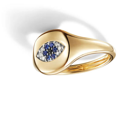 Colleczionisti di cavi brasiliani Evil Eye Mini Pinky Ring 18K Oro Bianco CZ 925 Argento