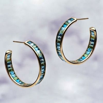 Gioielli Materiale principale Baguette d'argento Topazzo blu e verde Cerchioni per stile classico
