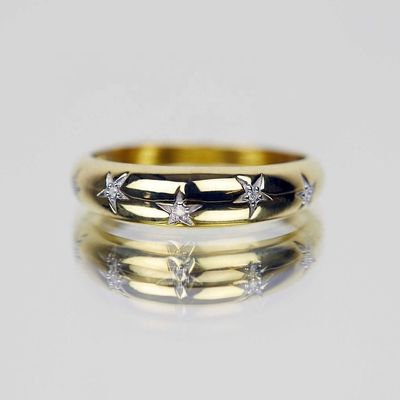 Anelli Dainty Domed 14k 18k Gold Chunky Star Set Anello Diamante per Abiti Stilizzati