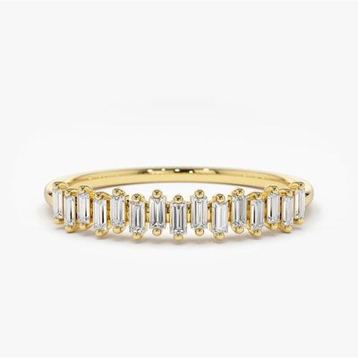 925 Sterling Silver CZ Diamond Baguette Anello dell'eternità femminile con rivestimento in oro giallo