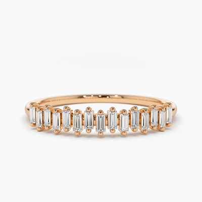 925 Sterling Silver CZ Diamond Baguette Anello dell'eternità femminile con rivestimento in oro giallo