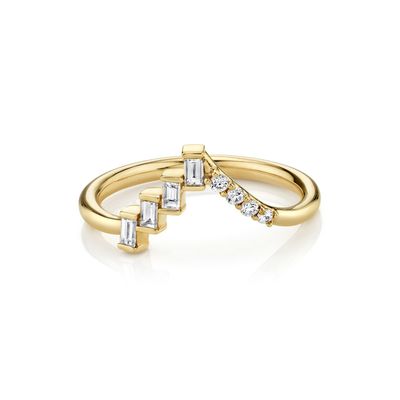 Diamanti rotondi e baguette triangolo eclettico anello d'argento per donne