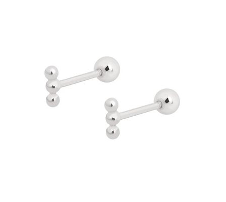 Mini Barbell con perline d'argento Orecchini con avvitatore 925 Sterling Silver