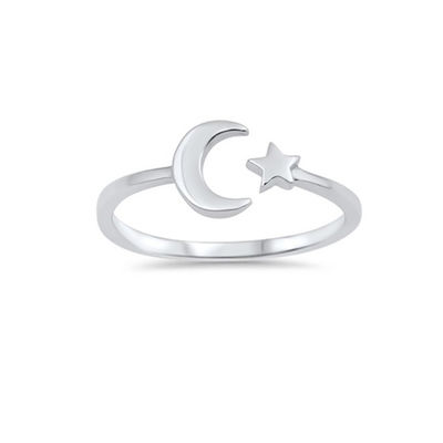 925 Sterling Silver High Polish Simple Open Moon Star Ring Perfetto per ogni occasione