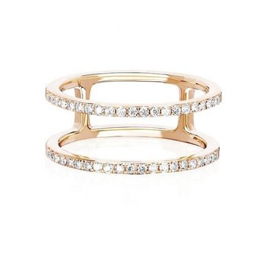 Bianco CZ Doppia fila Anelli impilabili Oro 18K Placcato Reale 925 Sterling Argento Cristallo Cubico Zircone Gioielli