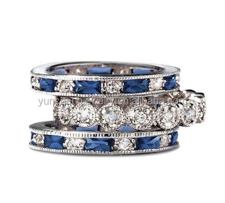 925 Sterling Silver CZ Simulato Zaffiro Anello Impilabile Set con Dimensioni Personalizzate