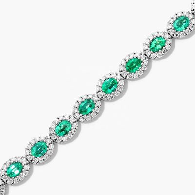 5.7mm Larghezza Circone Tenis Bracelet Ovale Smeraldo Bianco 14K Oro Bracelet Donne