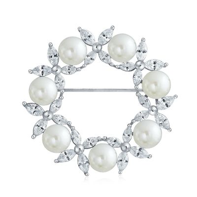 Brocche da foglia dorata circolare perla bianca 925 in argento