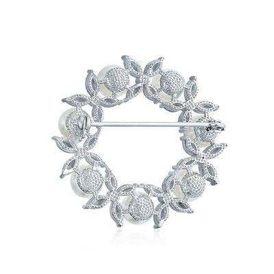 Brocche da foglia dorata circolare perla bianca 925 in argento