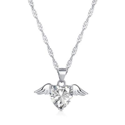 S925 Sterling Silver Love Wings Necklace Women Heart Zircon Collarbone Catena di gioielli