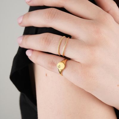 18K oro Vermeil girasole anello sigillo con minoranza di disegno in 925 sterling argento