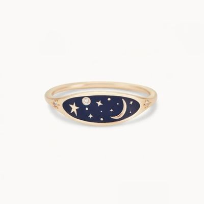 Manifattura 18K oro placcato mezzanotte blu smalto 925 Sterling Silver Round Brillante CZ anello di impilamento per ragazze