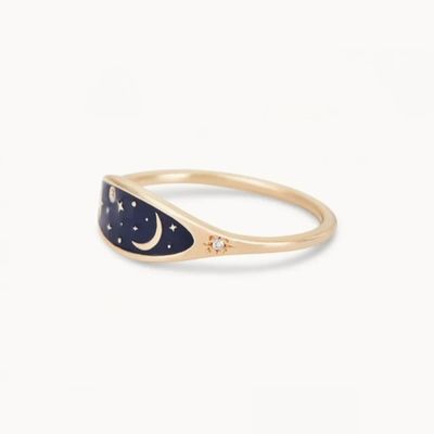 Manifattura 18K oro placcato mezzanotte blu smalto 925 Sterling Silver Round Brillante CZ anello di impilamento per ragazze