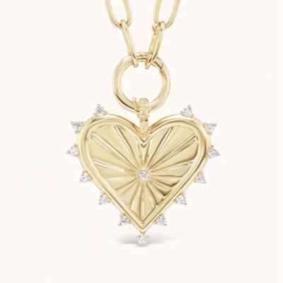 Oro 18K Bianco CZ Spiced Love Heart Charm Collare 925 Sterling Silver Pendenti