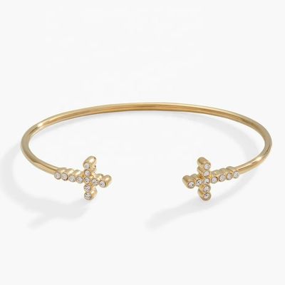 925 14K Gold Cross Bracelet Bracelet Con Pave Crystal Zircon Per Donne