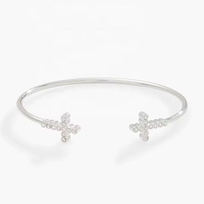 Pave Incrustato Cristallo Zircon 925 Sterling Argento Bracciale Croce Manetta 18K Oro Bracciale