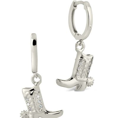 Scarpe da cowboy micro delicate orecchini in ottone bianco CZ Pietra orecchini in ottone Dangle