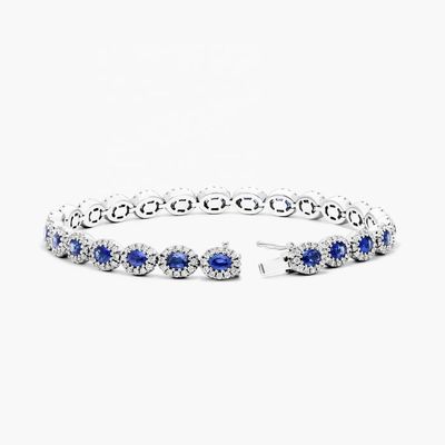5.7mm Larghezza Circone Tenis Bracelet Ovale Smeraldo Bianco 14K Oro Bracelet Donne