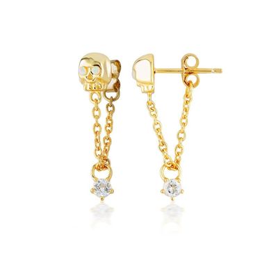 18K oro rivestito Opal di pietra a mano Teschio Catena caduta orecchino donna