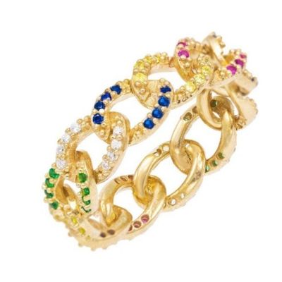 925 Sterling Silver Eternity Link Chain Band Anelli femminili in stile classico cubano con ZIRCON