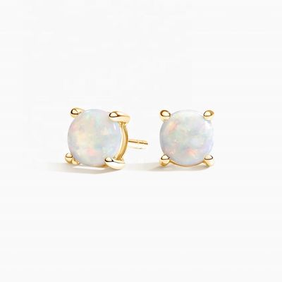 18K Oro 6MM Solitario Opal Stud Orecchini Per Donne E Ragazze Gioielli Pregiati