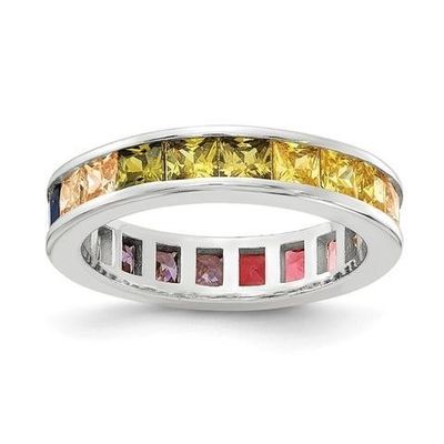 Colorato Cubico Zircon Eternity Anello di Nozze per Donne 925 Argento Eco-Friendly