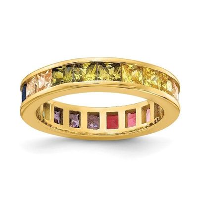Colorato Cubico Zircon Eternity Anello di Nozze per Donne 925 Argento Eco-Friendly
