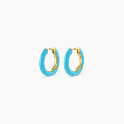 Logo personalizzato Chunky 18K Gold Plated Hoop Turchese Emanuele Colore 925 Sterling Silver Huggies Orecchini