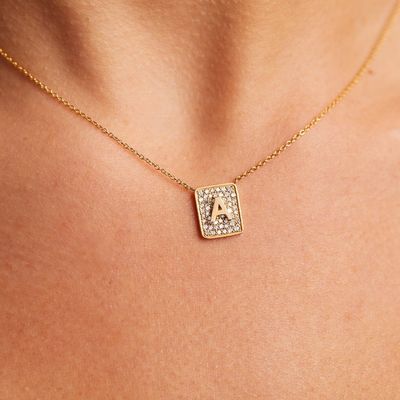 Rendi il suo giorno con 14K Gold Quadratura Iniziale Collare di Gemme Per Donne regalo di San Valentino