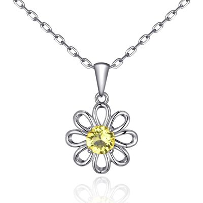 925 Sterling Silver Pendente di girasole con gioielleria a catena Disegno giallo zircone cubico