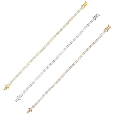 Articolo caldo 925 Sterling Silver Plating Gold 3mm Cubic Zirconia Tenis Bracelet Per Donne