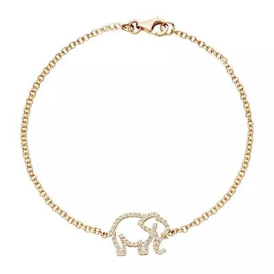 925 Sterling Silver Elephant Bracelet con Micro Insert Technology e Bianco Diamante CZ