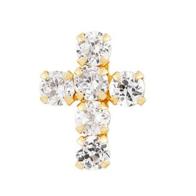 925 Sterling Silver White Cubic Zirconia Cross Button Stud Earrings con 18K Gold Plating
