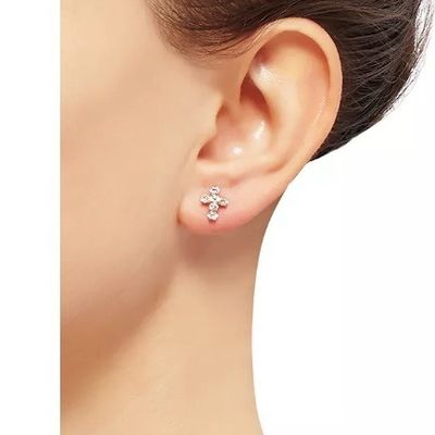 925 Sterling Silver White Cubic Zirconia Cross Button Stud Earrings con 18K Gold Plating