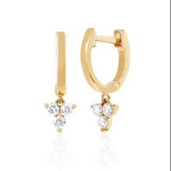 14K Gold Blossom Mini Huggie Diamond Trio Drop Orecchini Gioielli d'argento Materiale principale